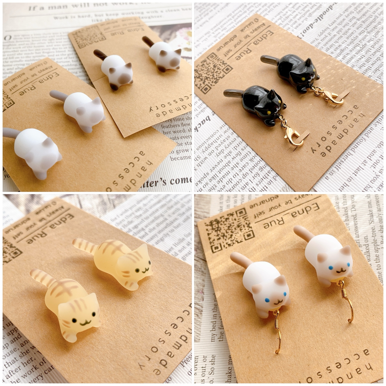 ホワイトチョコ🥛といちごチョコ🍓のアシンメトリー猫ピアス