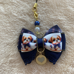 大人可愛いリボン☆シーズー☆犬☆ネイビー☆タータンチェック☆ストラップ☆ハートチャーム☆お散歩カバン
