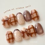 ネイルチップ　caramel ribbon 🎀🤎