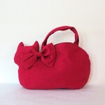 ルビーピンク 大きなリボンのネコバッグ
