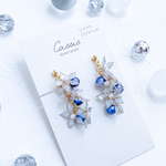 揺れる雪の花と青パール　ピアス イヤリング　ディップアート 花 ギフト 成人式　冬　サージカルステンレス