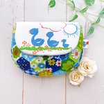 鳥さんのぷっくりポーチ(青×緑)