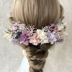 ヘッドドレス♡髪飾り  ラベンダーパープルホワイト* 花　プリザーブドフラワー  ドライフラワー　結婚式　成人式　卒業式