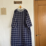 ハーフリネン先染めライトキャンバスのリブワンピース