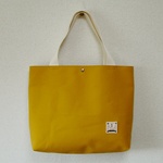 バイカラー深めトート☆カラシ×生成り☆帆布＆本革タグ