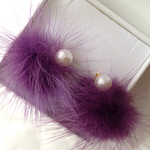 コットン風パールとファーのピアス[violet]