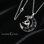 薔薇の三日月に猫が揺れるネックレス[ブラック]★Luna Cat-ブレスレット・キーホルダー・バッグチャーム