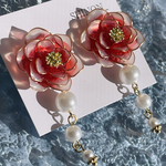 牡丹❁⃘紅白  イヤリング ピアス