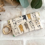 ラミネート生地 携帯ゴミ袋ポーチ  お洗濯ネコちゃん柄　 バネポーチ