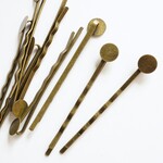 14個 皿8mm 台座付きヘアピン 58ｍｍ 金古美 金具 皿付き 留め具