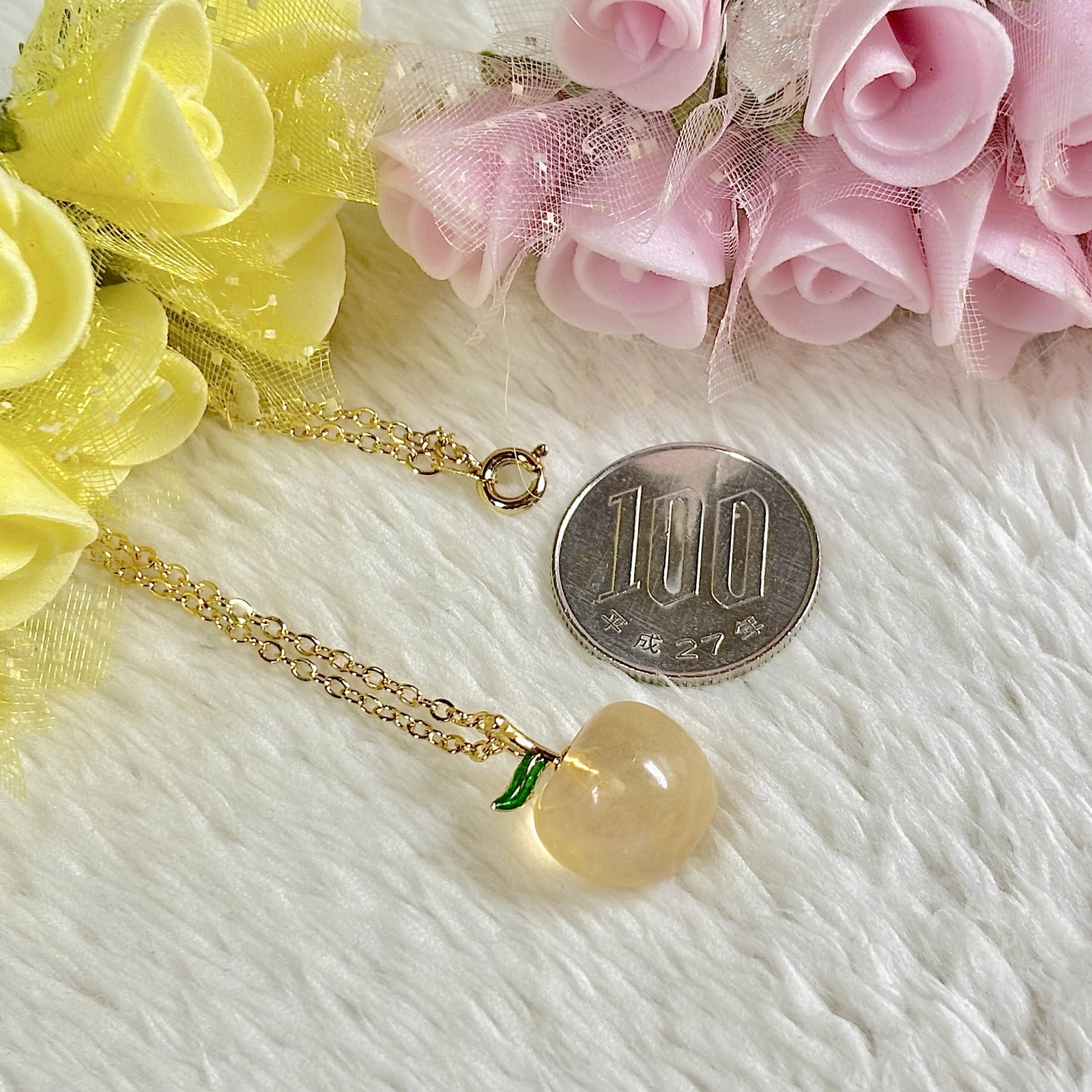 🍏りんご形💛フローライト✨天然石ネックレス💫 - 天然石工房イマジン