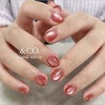 &CO.  【高品質ネイルチップ 】オレンジレッド　ジューシー　マグネット　果実ネイル　キラキラ　美爪　ヌーディー