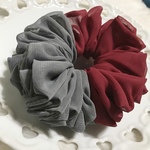 すっごいフリフリ💓ふわもこ❣シフォンシュシュ❤(バーガンディ×グレー)
