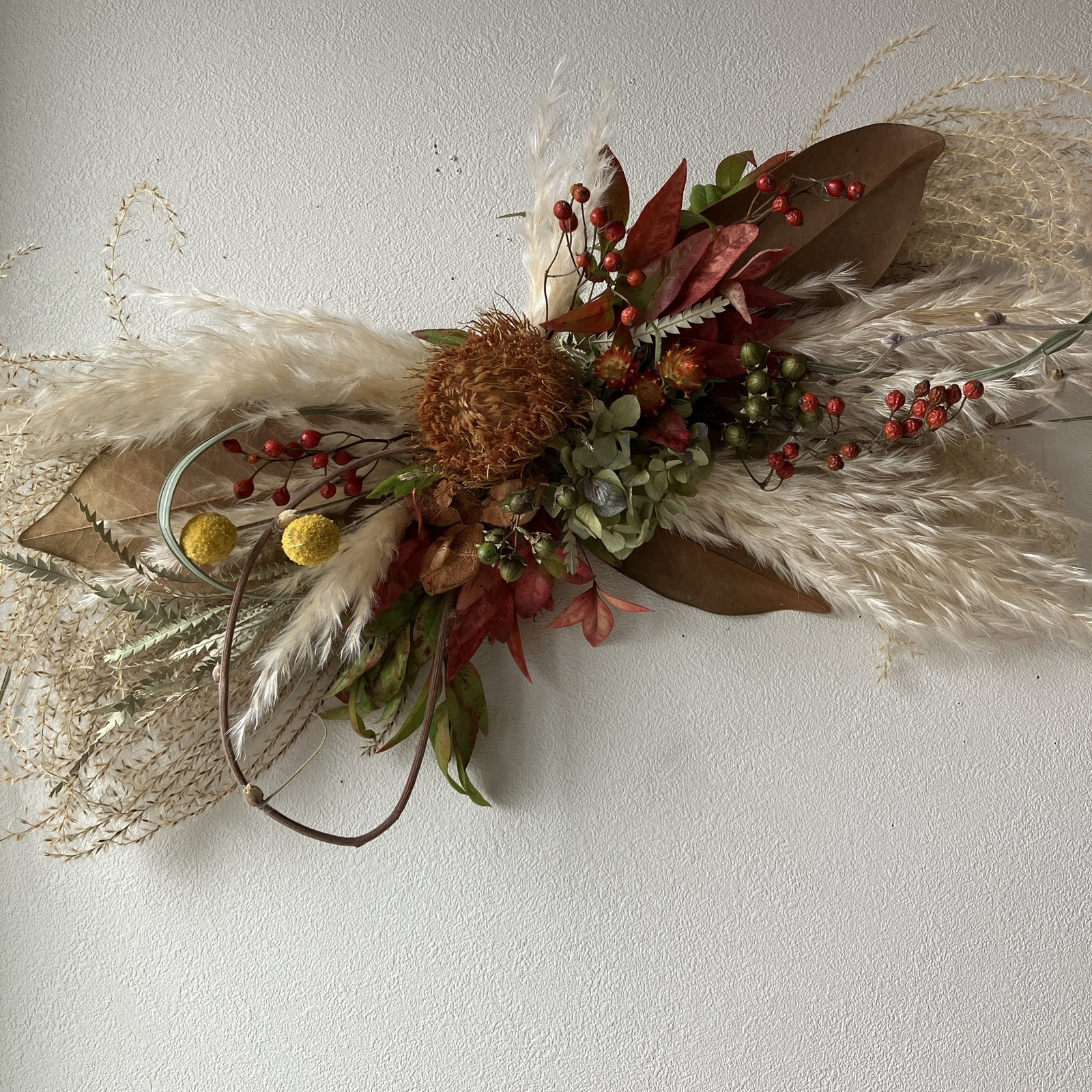 ユーカリ香るグリーンリース パンパスグラス グレビレア