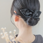 通年用/リネン＊ドット刺繍　大人のためのデフトバン　小さめ　〜黒メタルパール付き〜　ブラック