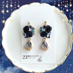 〈星屑シリーズ〉星空と雫クリスタルの耳飾り【ブラック】