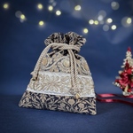 【再販】✧ Arabian Night シリーズ✧ 巾着ポーチ インド刺繍 ダマスク柄 刺繍ポーチ ホワイト