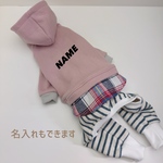 オーダー犬服 シャツ重ね着風 スウェットロンパース アーモンドピンク