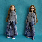 リカちゃん　襟なし襟ありでイメチェン！グレー🩶のスリット入りトップスのコーデセット　ネックレス付き