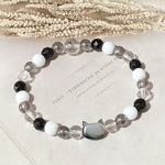 U様専用再販【猫好きさんの人間関係＆健康のお守り】シェル猫×オニキス×高品質水晶 天然石ブレスレット♡パワーストーン 黒猫