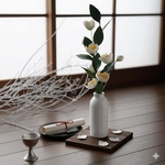 お茶の花の一輪挿し☆お手入れ不要（ペーパークイリング、ペーパーフラワー、クイリング）