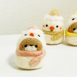 羊毛フェルト　くま雪だるま(ピンク)