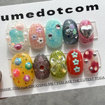 現品》ネイルチップ フラワーニュアンスネイル カラフルネイル 花 ハート 派手ネイル らくがきネイル
