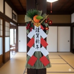 椿と南天のしめ縄飾り（ペーパークイリング、ペーパーフラワー、クイリング）