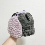 まあるい耳当て付きニット帽(グレー×ピンク)※nau0811様