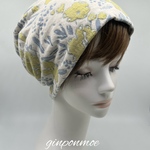 北欧フラワー柄ニット帽「ライトベージュ」(ケア帽子）