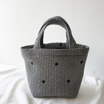 韓国ヌビハート刺繍ミニトートバッグ　グレー×ブラック