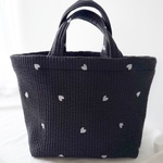 韓国ヌビハート刺繍トートバッグ　ブラック×ホワイト