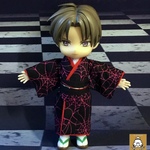 【ハロウィン】　蜘蛛の巣柄の着物　【オビツ11サイズ】