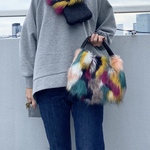 【数量限定】再販　可愛い♡カラーミックスエコファー♪ラウンドバッグ＊軽量