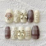 𝐚𝐧𝐢𝐦𝐚𝐥 𝐝𝐨𝐠 🐶わんこ博覧　販売スタート　  トイプー もこもこ ネイルチップ　リボン　ねこ　くま　マグネット　ベージュ　透け感 ウェディング  わんこアイテム　チェック柄 かわいい 小物　犬