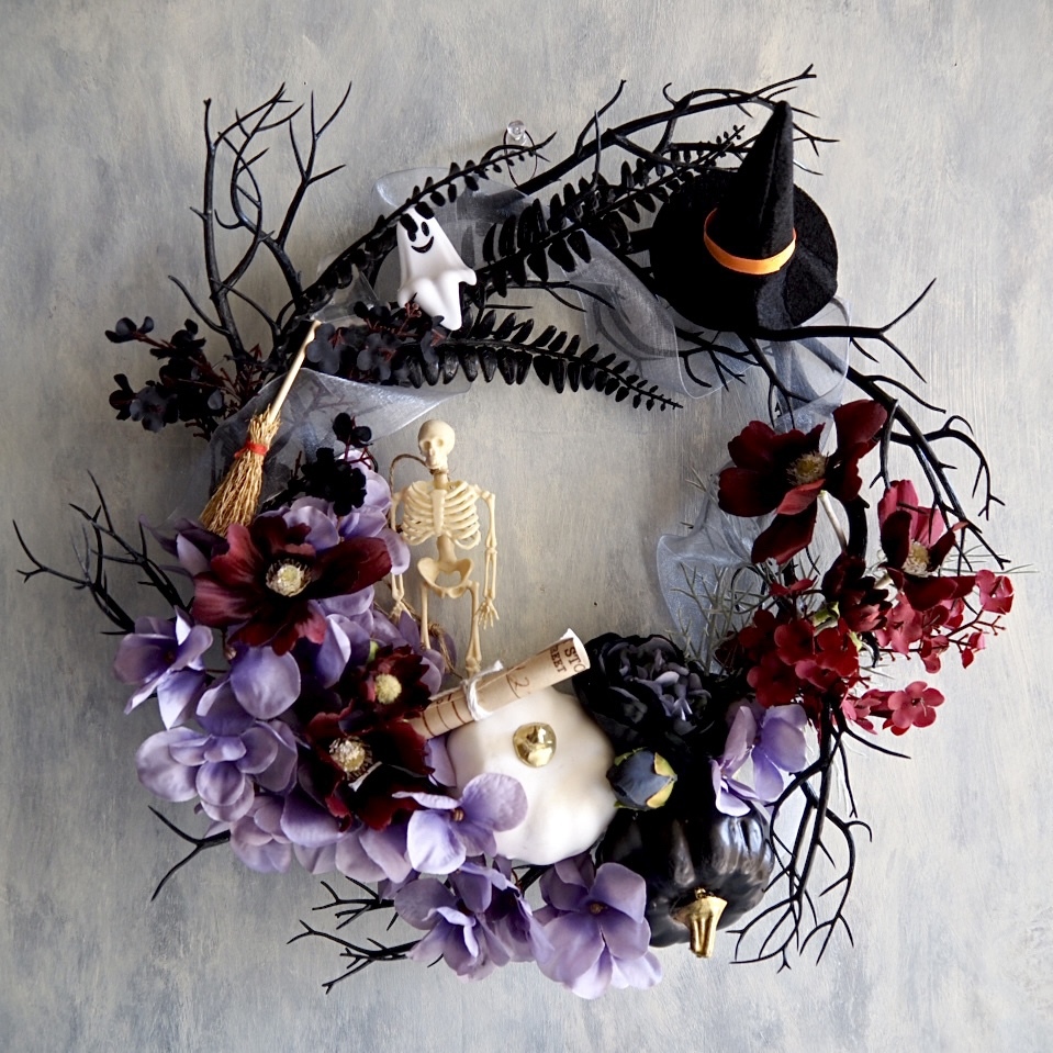 ハロウィン、ホラークリス　ハンドメイドリース リニューアル✨【ハロウィンリース】遊び心ある大人のハロウィンリース