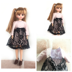 ピンクと黒のワンピース（リカちゃん、ブライスサイズ）