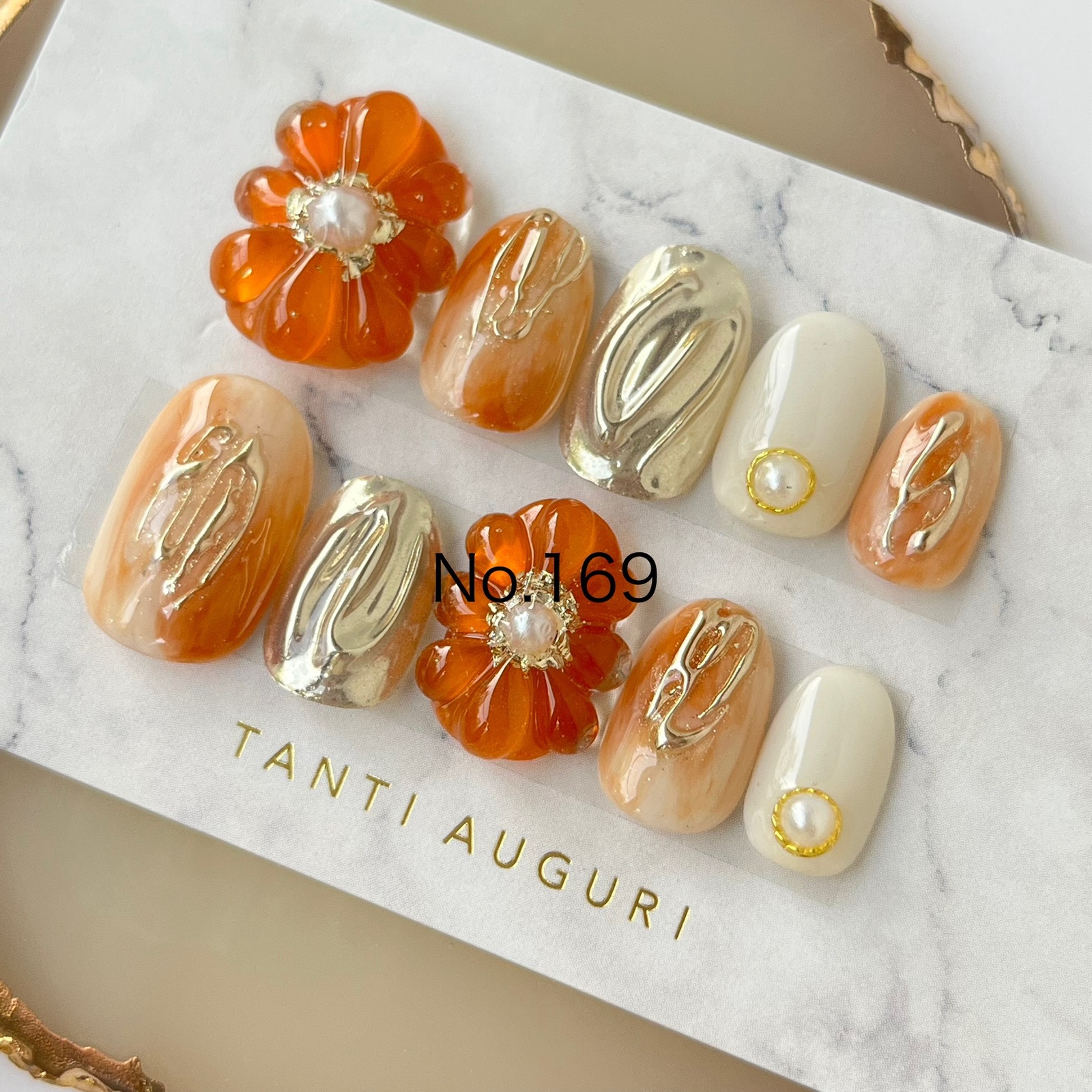 サイズオーダー制】No.238 ブルー ニュアンスネイル ぷっくりフラワー