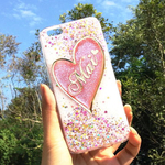 iphone8/8plus iphonex　ベビーピンクピンクハートに名前やロゴが入れられるスマホケース