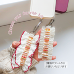 【スマホストラップ：秋の夕焼け】選べるフリル　手刺繍　ハンドストラップ