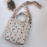リバティ　キルト　もこもこトートバッグ　ポケット付き　メモリーズオブレイン　ミナペルホネン　白　ピンク　ヌビバッグ 風　