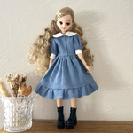 ラウンド襟　裾フリルワンピース【ブルー系】ドール服 リカちゃん　受注