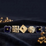 【人気】ネイビー ブルー ツイード 陶器 美濃焼 ガラス ピアス 秋 イヤリング 小ぶり クラシカル ニット こっくり