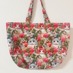 大きめサイズの猫と花柄エコバッグ・トートバッグ