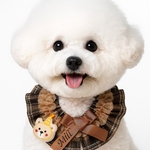 アップリケ＋お名前リボンスタイ　チェック柄ニットリボン　お名前入り