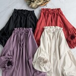 《27色から選べる》ふんわり柔らかコットンリネンのフリルネックブラウス＊長袖／体型カバーも◎／受注製作・オールシーズン対応