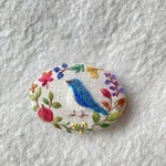 コットンリネンと刺繍の秋の青い鳥のヘアゴム orブローチ10