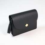 可愛い　コンパクト財布　アコーデオン　大容量　シボブラック　ミニ財布　タッセル