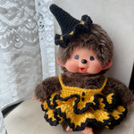 【モンチッチMサイズ】手編みハロウィンコスチューム🎃ワンピース＆とんがり帽子セット／ぬいぐるみ服／秋の飾り・撮影衣装に🧶
