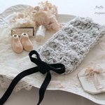 cream grey mix × black 𓏱 alpaca Knit × velvet ribbon hair band♥𓈒𓏸